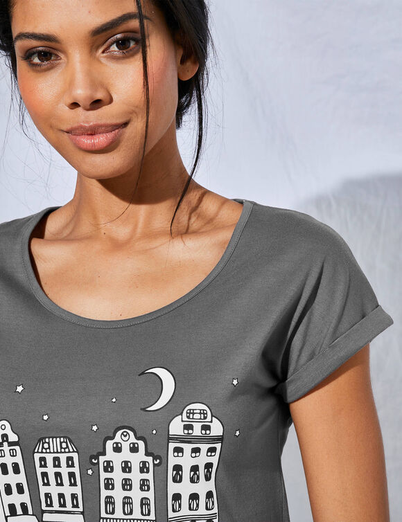 Chemise de nuit imprimé ville étoilée - lot de 2 (anthracite + gris)