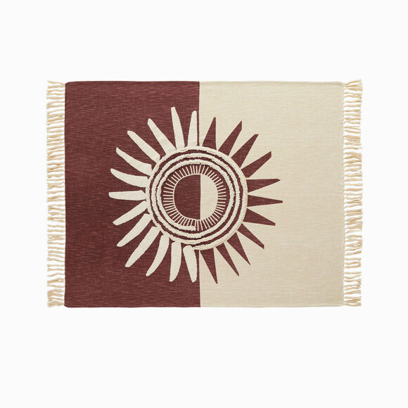 Plaid textur&eacute; motif soleil (bordeaux / &eacute;cru)