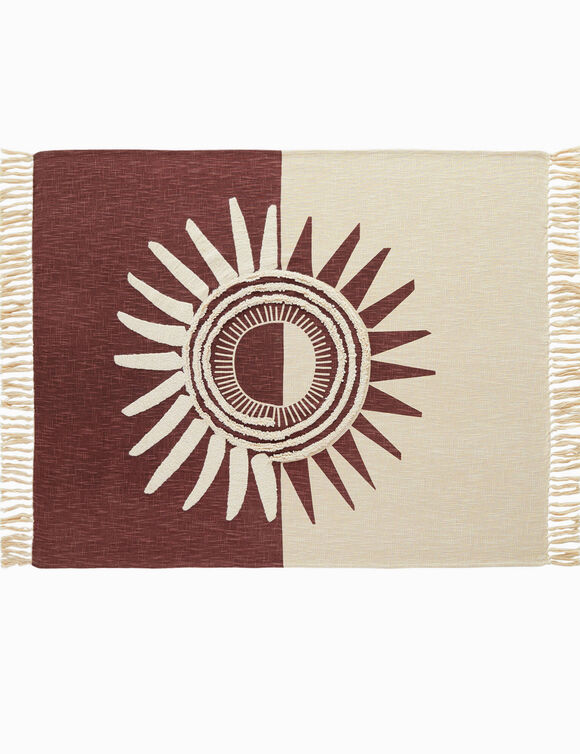 Plaid textur&eacute; motif soleil (bordeaux / &eacute;cru)