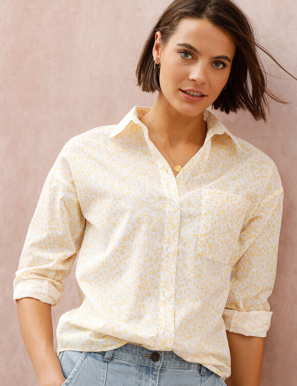 Chemise ample imprim&eacute;e, coton l&eacute;ger (blanc / jaune)