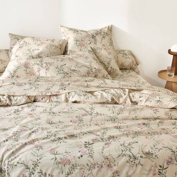 Linge de lit Yseult en coton imprim&eacute; (sable)