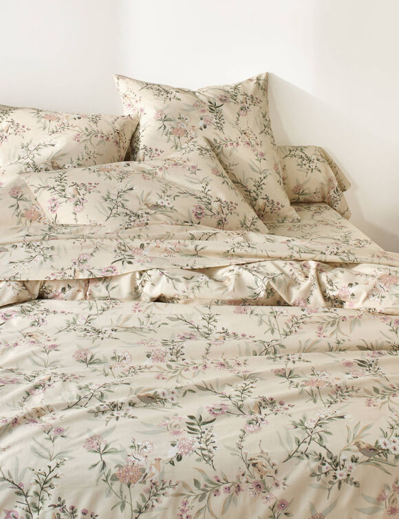 Linge de lit Yseult en coton imprim&eacute; (sable)