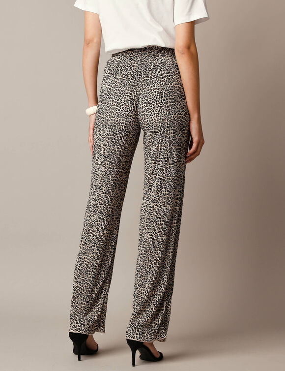 Pantalon imprimé , maille plissée (beige / noir)