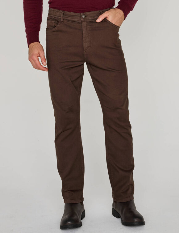 Pantalon droit 5 poches &eacute;lastiqu&eacute; c&ocirc;t&eacute;s - L30 (marron)