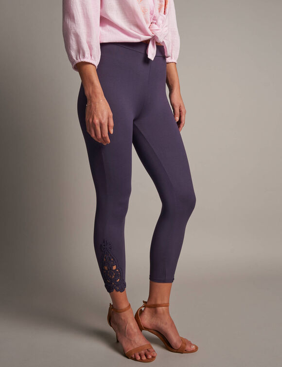 Legging 3/4 macram&eacute;, taille &eacute;lastiqu&eacute;e (figue)