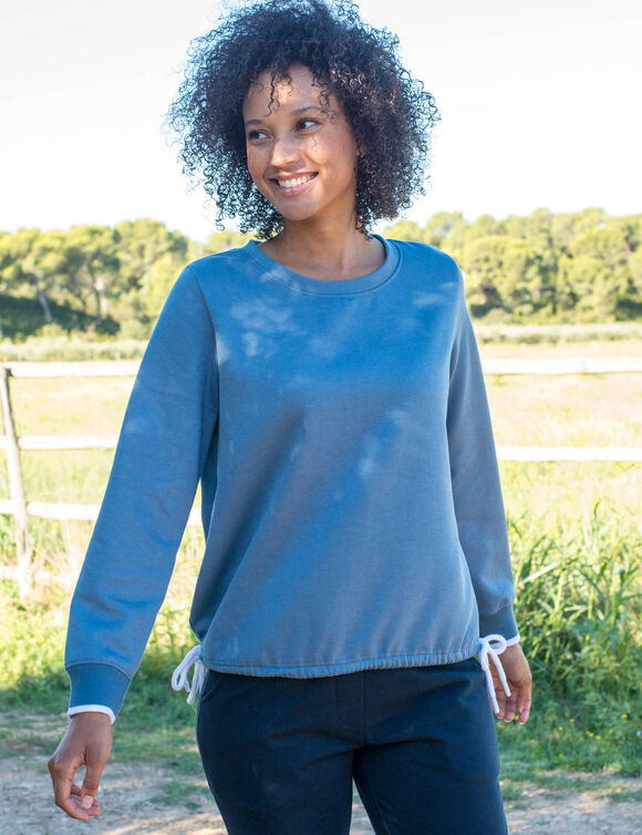 Sweat molleton, liens couliss&eacute;s (bleu jean)