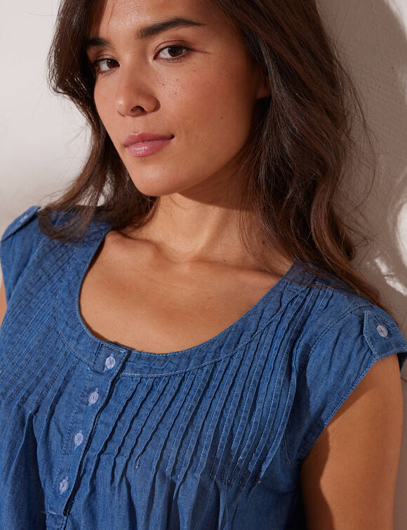 Uitlopende tuniek met ronde hals, denim (jeans)
