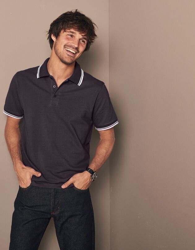 Polo uni maille piquée manches courtes, anthracite Polo uni maille piquée manches courtes, anthracite, hi-res