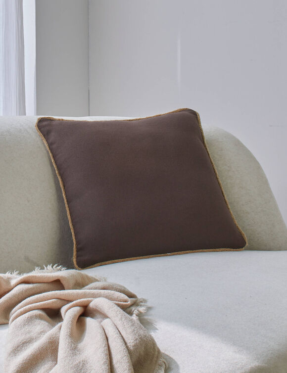 Coussin uni biais en jute  (chocolat)