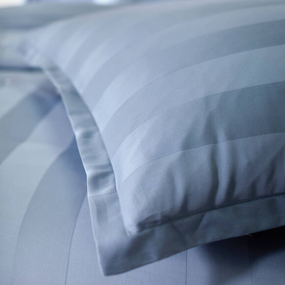 Linge de lit satin rayé (bleu grisé)
