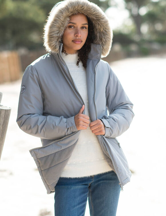 Parka imperméable zippée capuche (gris)