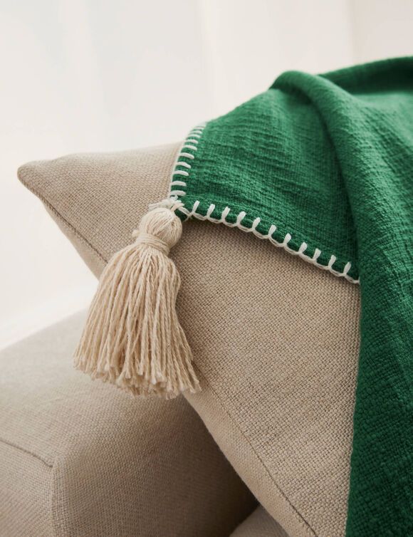 Plaid uni coton textur&eacute; (vert)