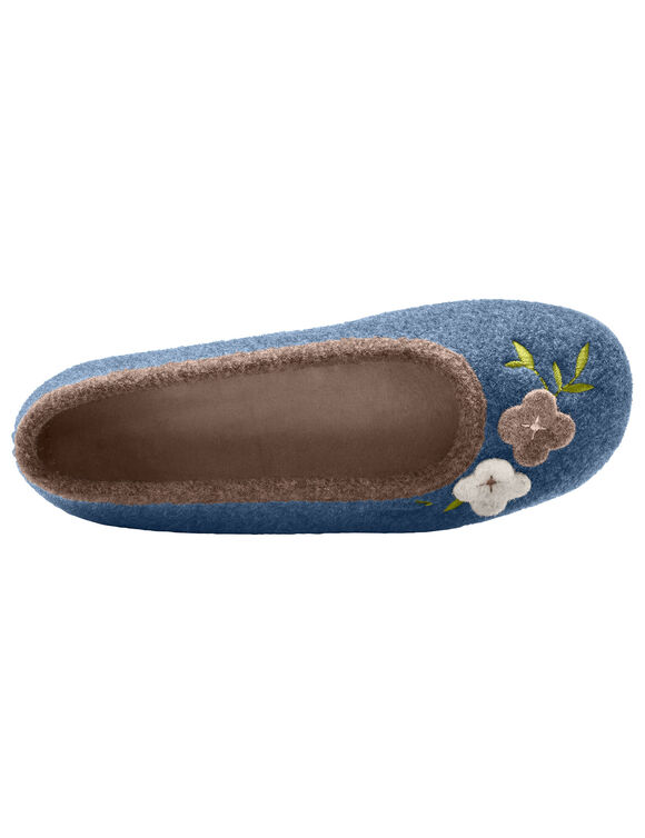 Chaussons ballerines feutrine avec fleur appliqu&eacute;e (bleu indigo)