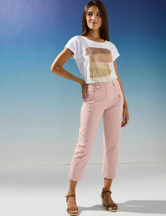 Pantacourt droit stretch (rose poudré)