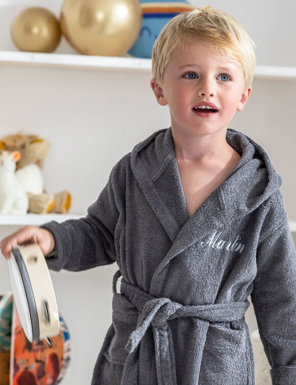 Peignoir de bain enfant personnalisable raton laveur (gris)