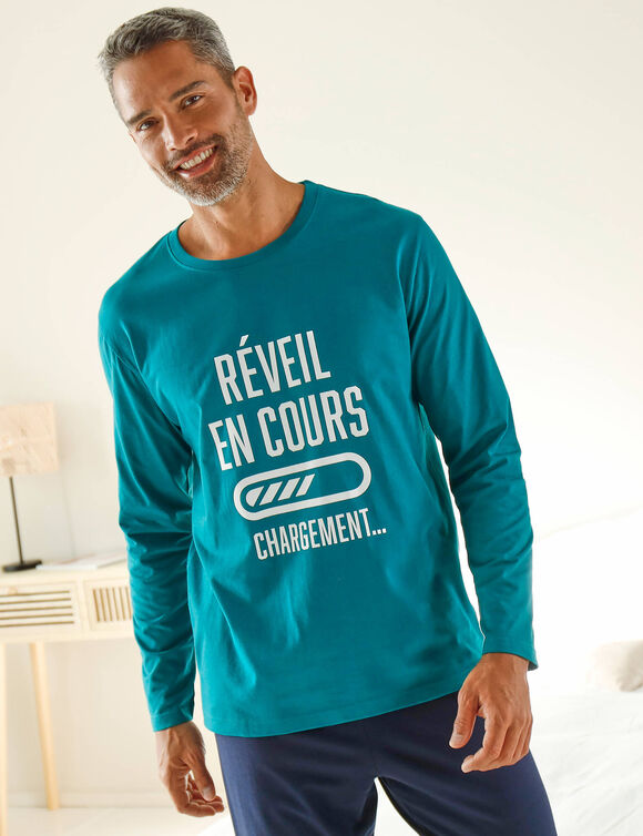 Pyjama col rond à message (bleu canard / marine)