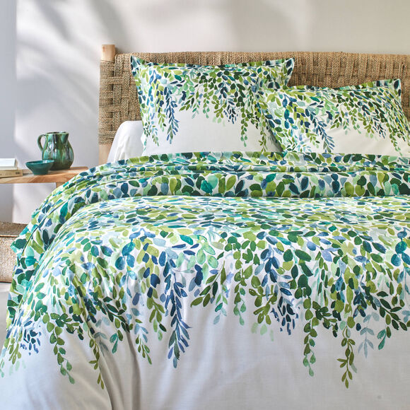 Linge de lit Léonie en coton imprimé végétal (écru)