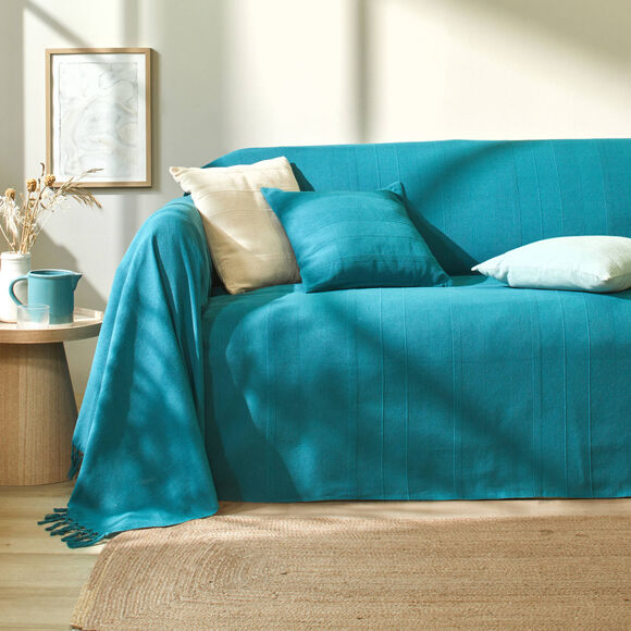 Housse coussin unie coton tissage artisanal - lot de 2 (bleu canard)