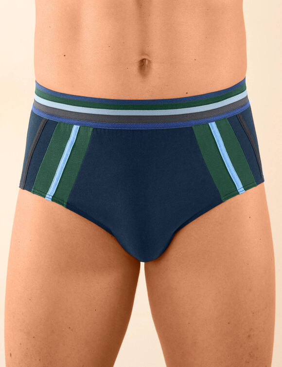 Slip ferm&eacute; taille haute bandes contrast&eacute;es - lot de 6 (anthracite + marine)