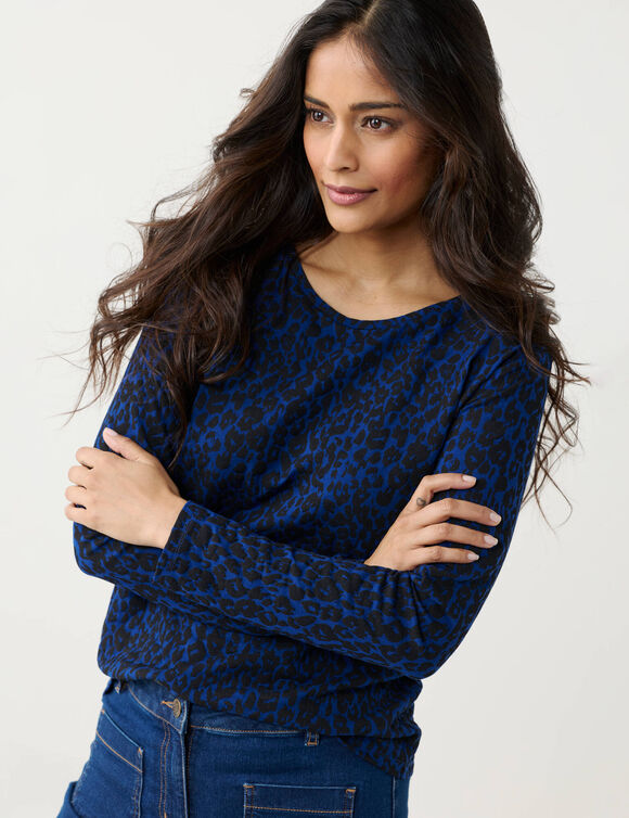 T-shirt met dierenhuidprint, stretch (blauw / zwart)