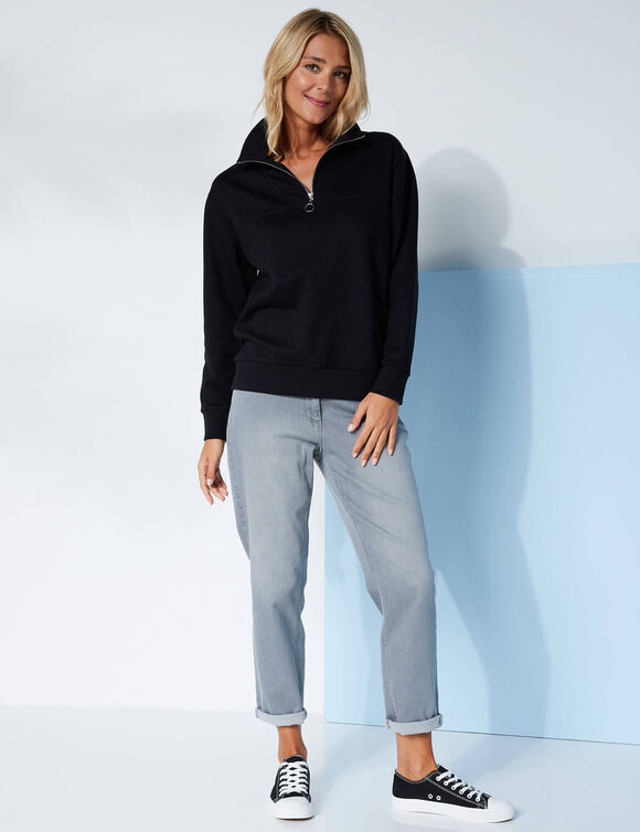 Sweatshirt met hoge kraag en ritssluiting, van geborsteld molton (zwart)
