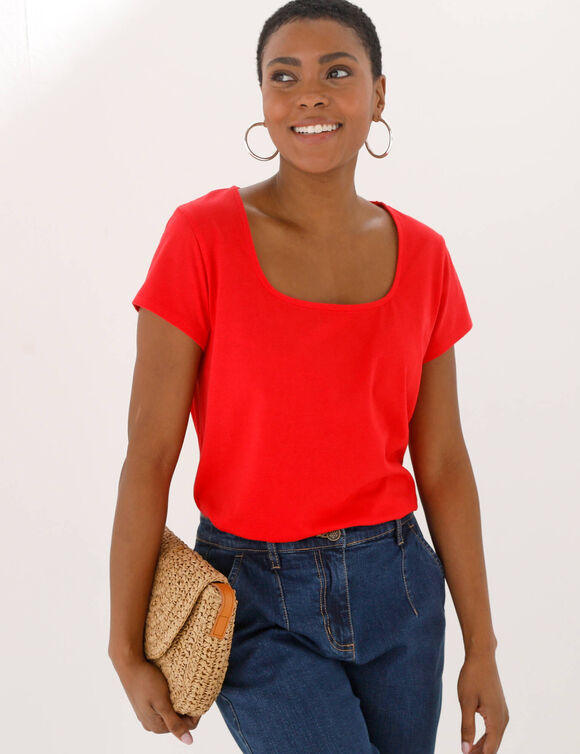 T-shirt col carr&eacute;, manches courtes (coquelicot)