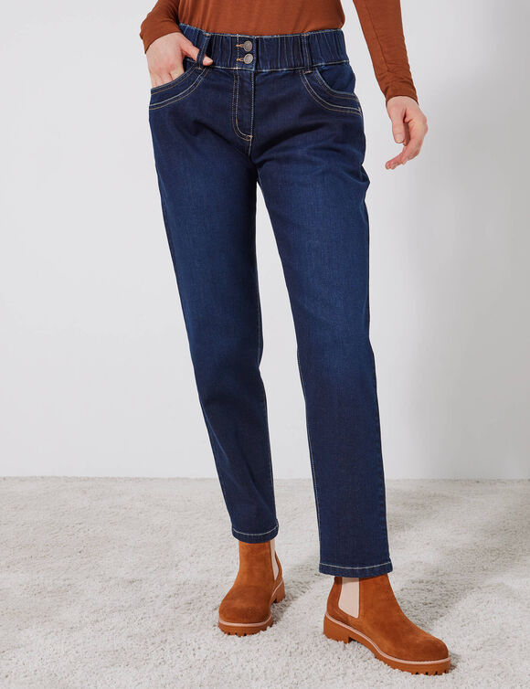Jean mom taille &eacute;lastiqu&eacute;e (dark blue)