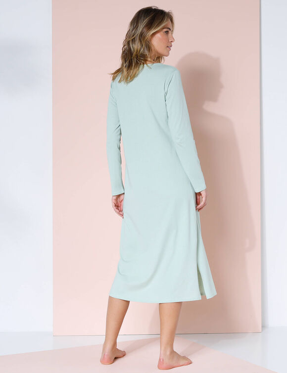 Effen, lang nachthemd met lange mouwen (linde)