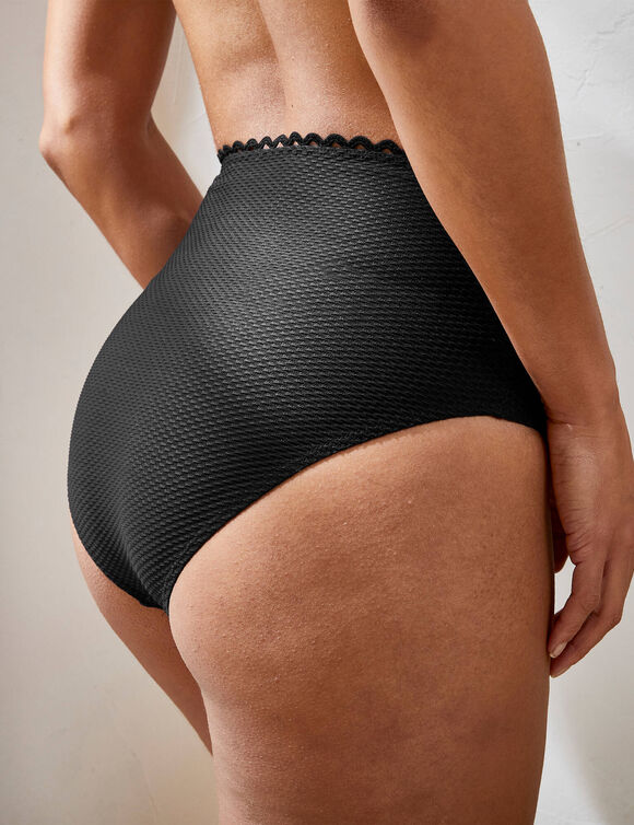 Bas de maillot de bain maxi taille haute maille nid d'abeille Vilorio (noir)