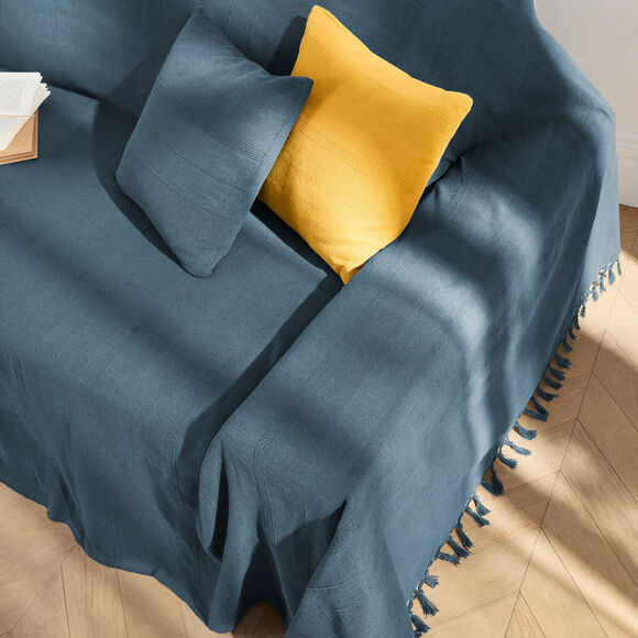 Housse coussin unie coton tissage artisanal - lot de 2 (bleu marine)