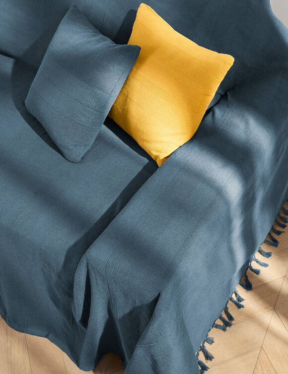 Housse coussin unie coton tissage artisanal - lot de 2 (bleu marine)