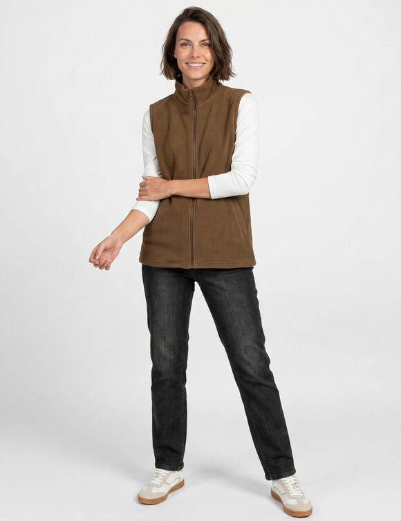 Veste zipp&eacute;e maille polaire, sans manches (caramel)