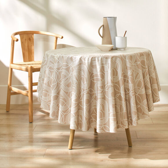 Tafellaken in toile cirée, grafische print (ecru)