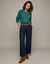 Effen blouse met 3D-borduursels (eendenblauw)