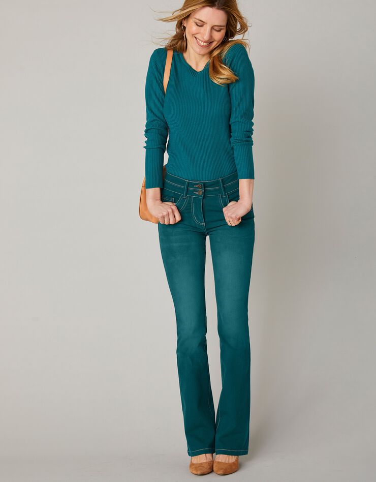 Gekleurde stretchjeans in bootcut model, smaragd Gekleurde stretchjeans in bootcut model, smaragd, hi-res image number 3