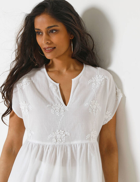 Tunique &agrave; plastron broderie anglaise, manches courtes (wit)