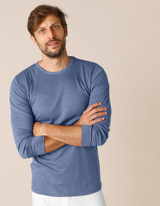 T-shirt met lange mouwen en lang rugpand, in polyester - herenondergoed, set van 2 (jeans)