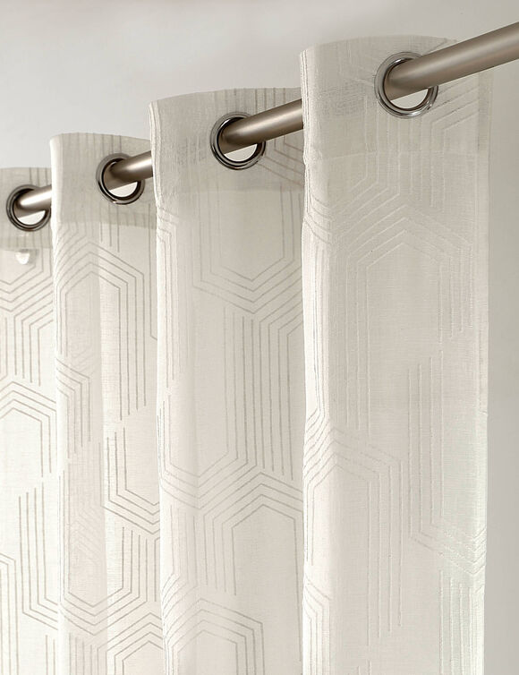 Voilage motif géométrique - finition œillets (blanc)