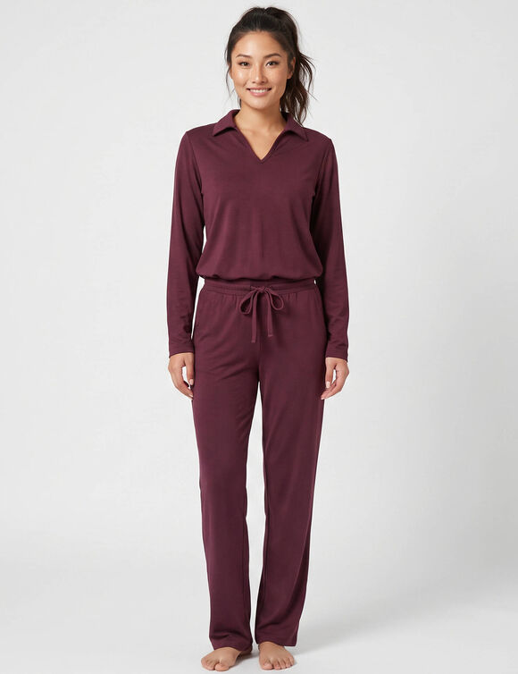 Pyjama doux col polo (aubergine)