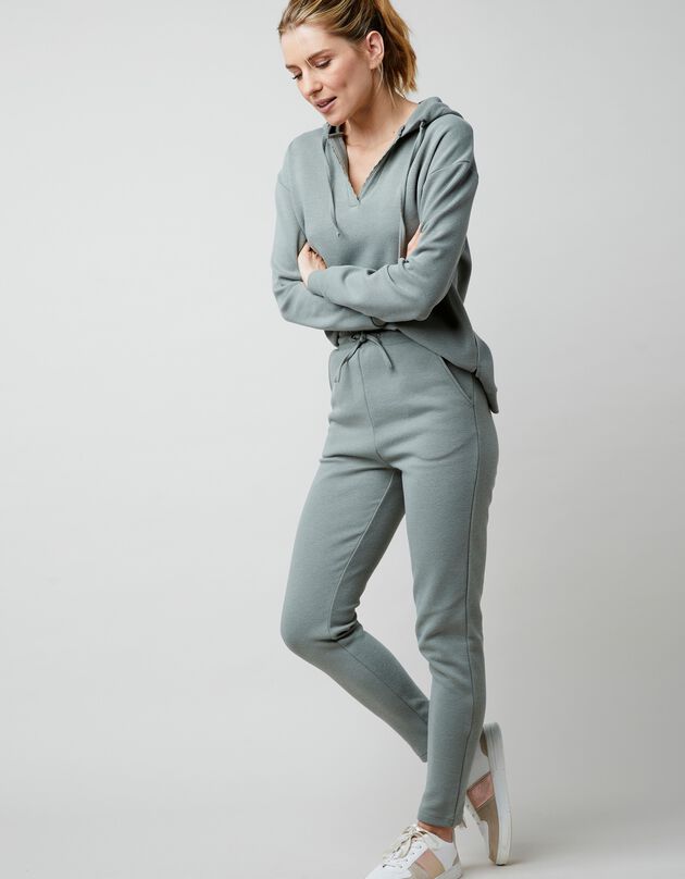 Pantalon maille piquée taille coulissée jambe droite, kaki Pantalon maille piquée taille coulissée jambe droite, kaki, hi-res