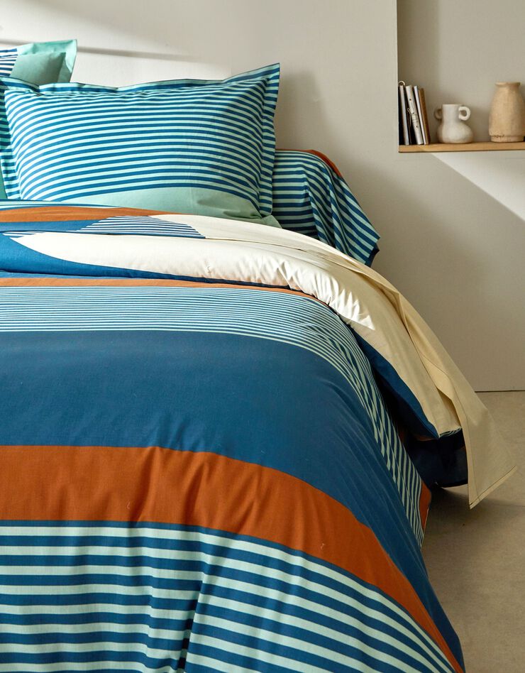 Bedlinnen Nico in katoen met strepenprint in grafische stijl (blauw)
