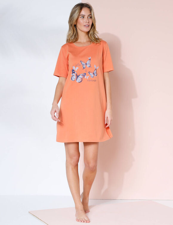 Chemise de nuit courte imprimée "papillons"  (orange)