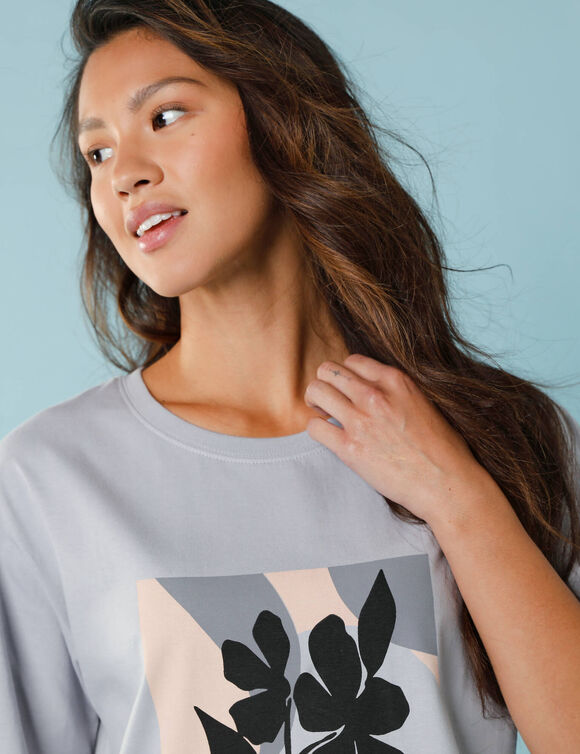 T-shirt manches courtes imprimé placé, Spécial Petites (gris)
