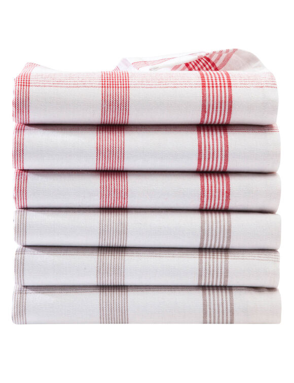 Geruite droogdoeken met ingeweven motieven - sets (vlaskleur + rood)