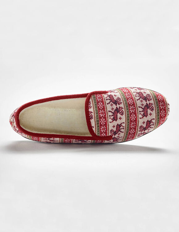 Chaussons imprimé d'hiver doublés en fausse fourrure (bordeaux)