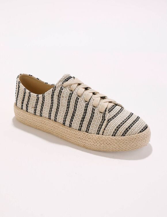 Tennis compensées semelle corde à motifs (noir / blanc)