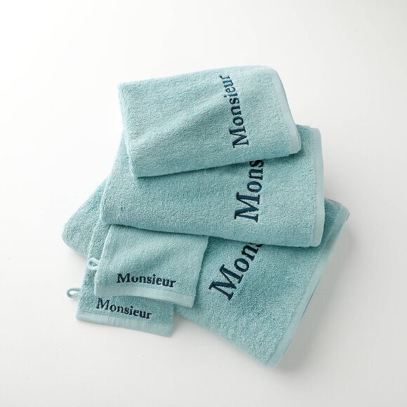 Collection serviettes de bain 420 g/m&sup2; brod&eacute;es "MONSIEUR" (vert d'eau)