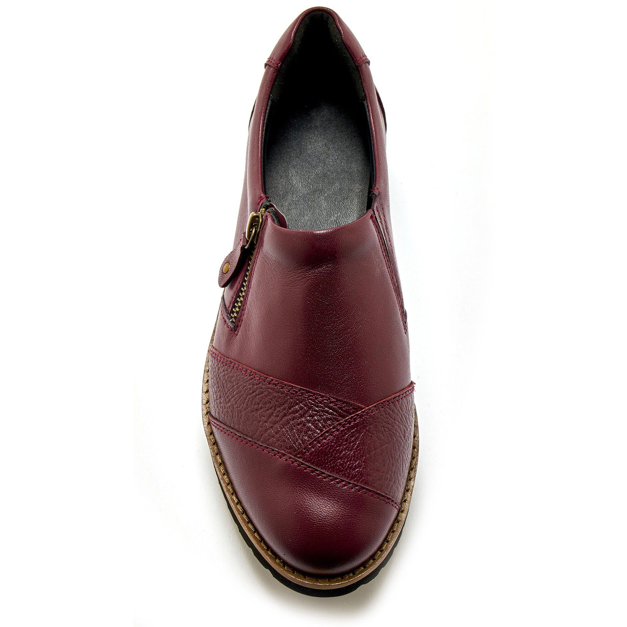 Leren schoenen met sleehak, brede pasvorm - zwart, bordeaux | Blancheporte
