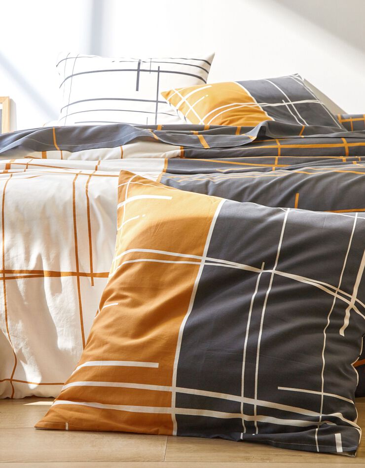 Linge de lit Hoshi coton imprimé graphique (carbone)