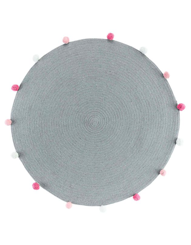 Tapis rond finition pompons gris/rose (gris)